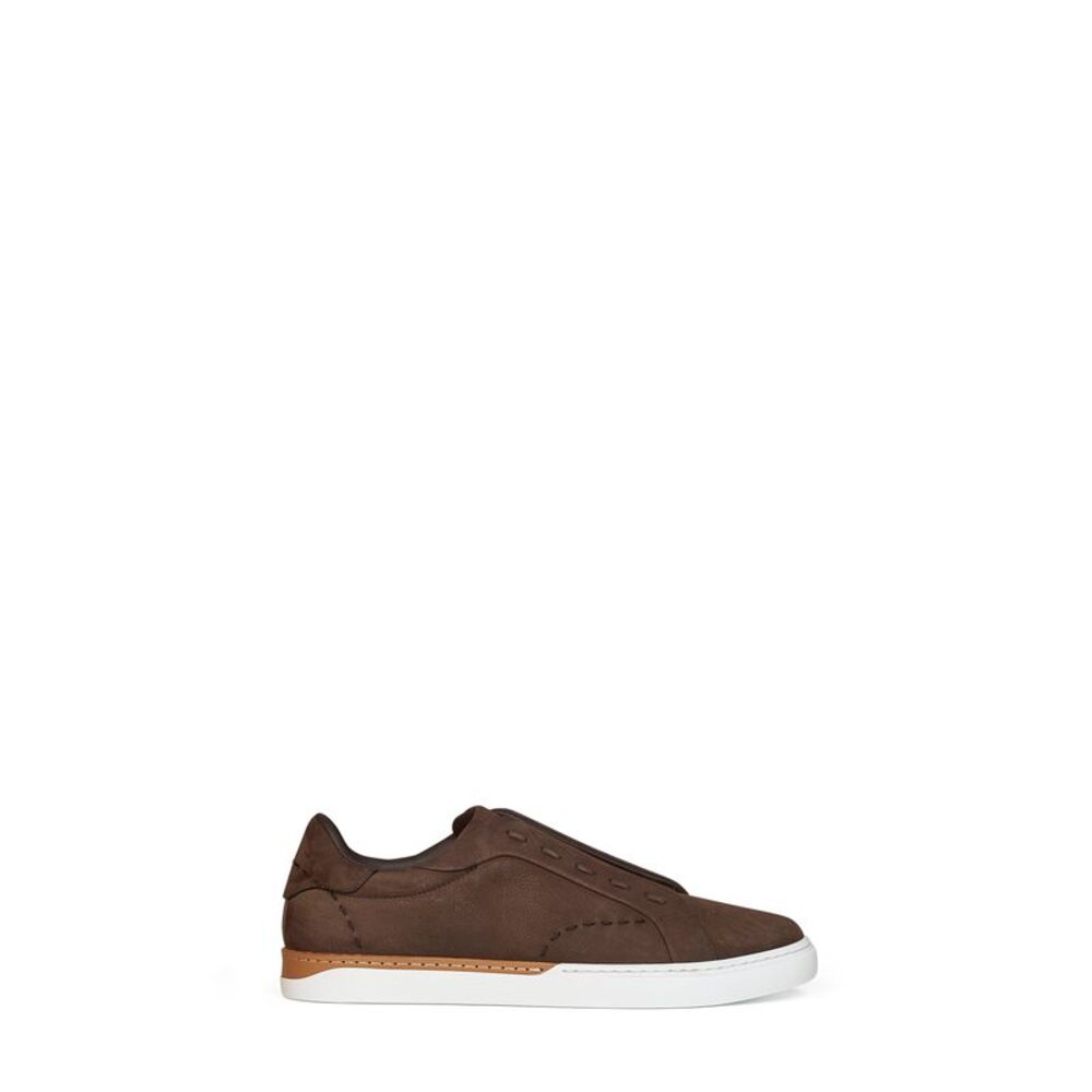 Fendi Men Brown Nubuck Fendi City Low-Top Sneakers